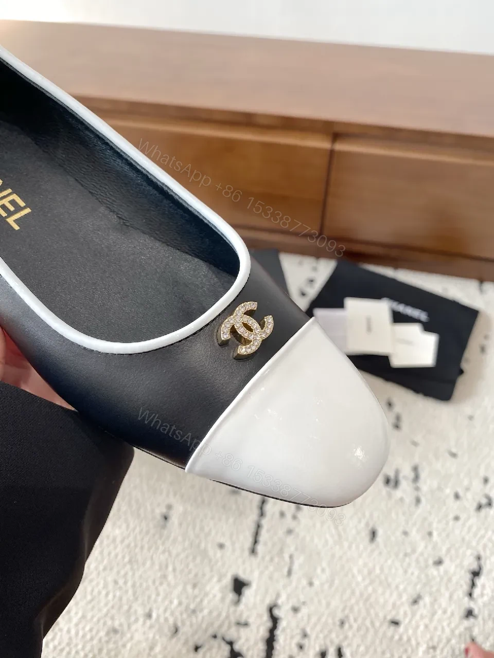 View 7 of Black Leather Cap-Toe Ballet Flats, Modern Luxe Comfort