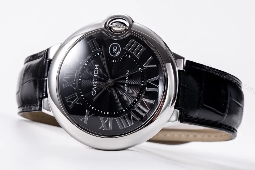 View 7 of Cartier Ballon Bleu 42mm Stainless Steel Automatic Watch with Black Dial and Black Alligator Leather Strap