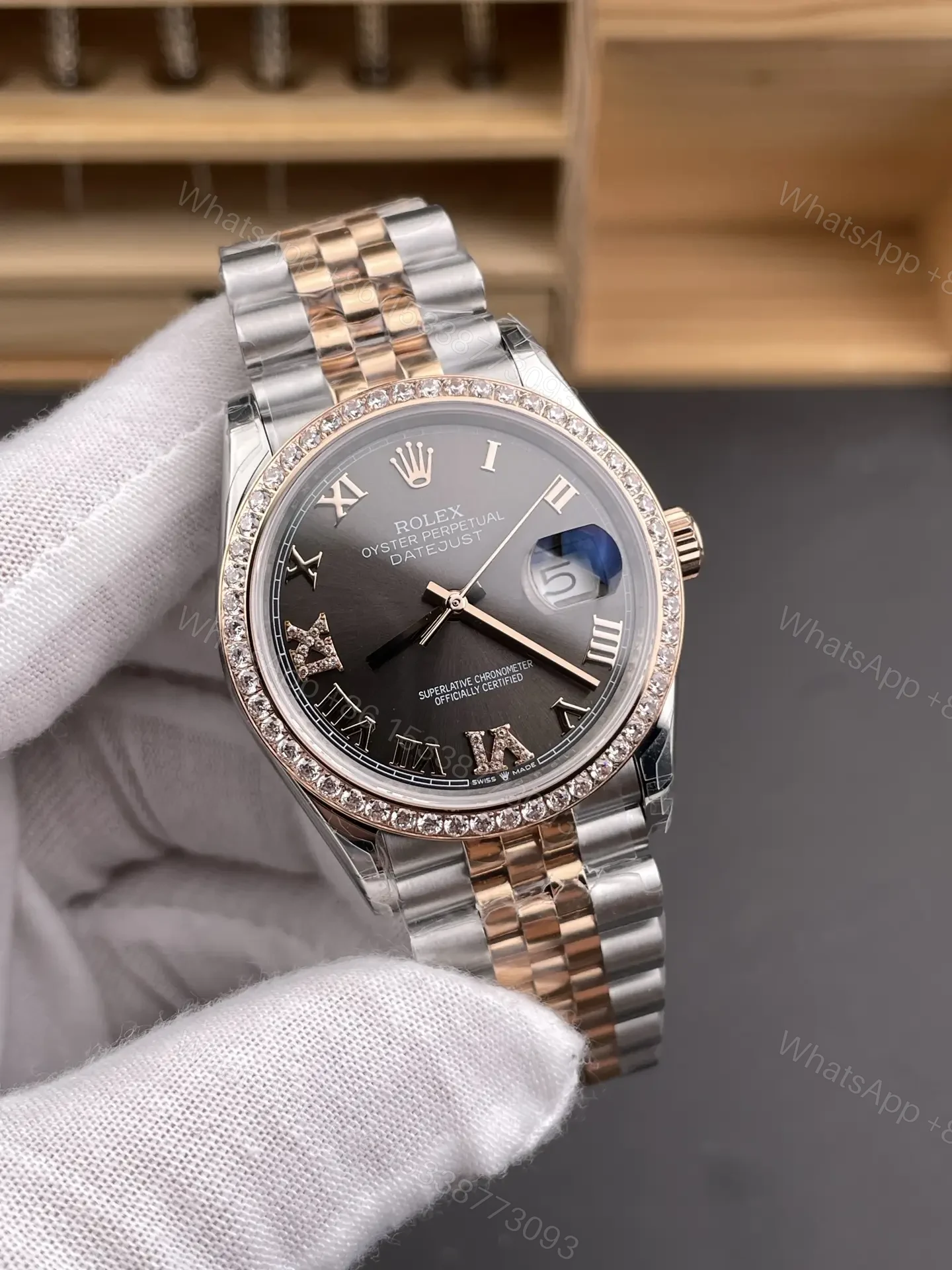 View 2 of Rolex Datejust 31 Stainless Steel Rose Gold Diamond Grey – Roman Jubilee 278381RBR-0030