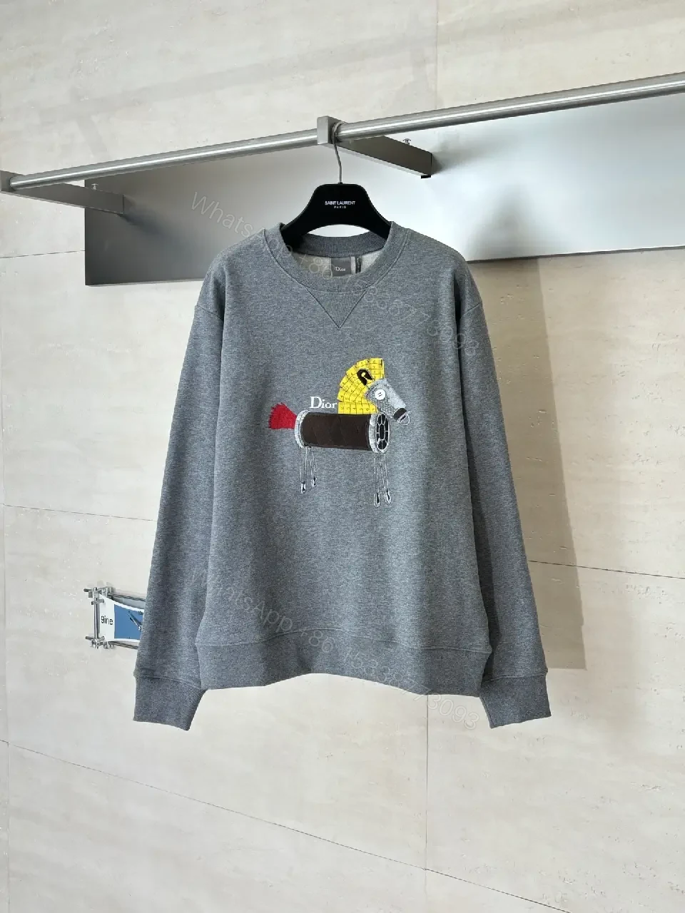 Grey Heather Embroidered Crewneck Sweatshirt – Premium Casual, Durable Knit — view 1