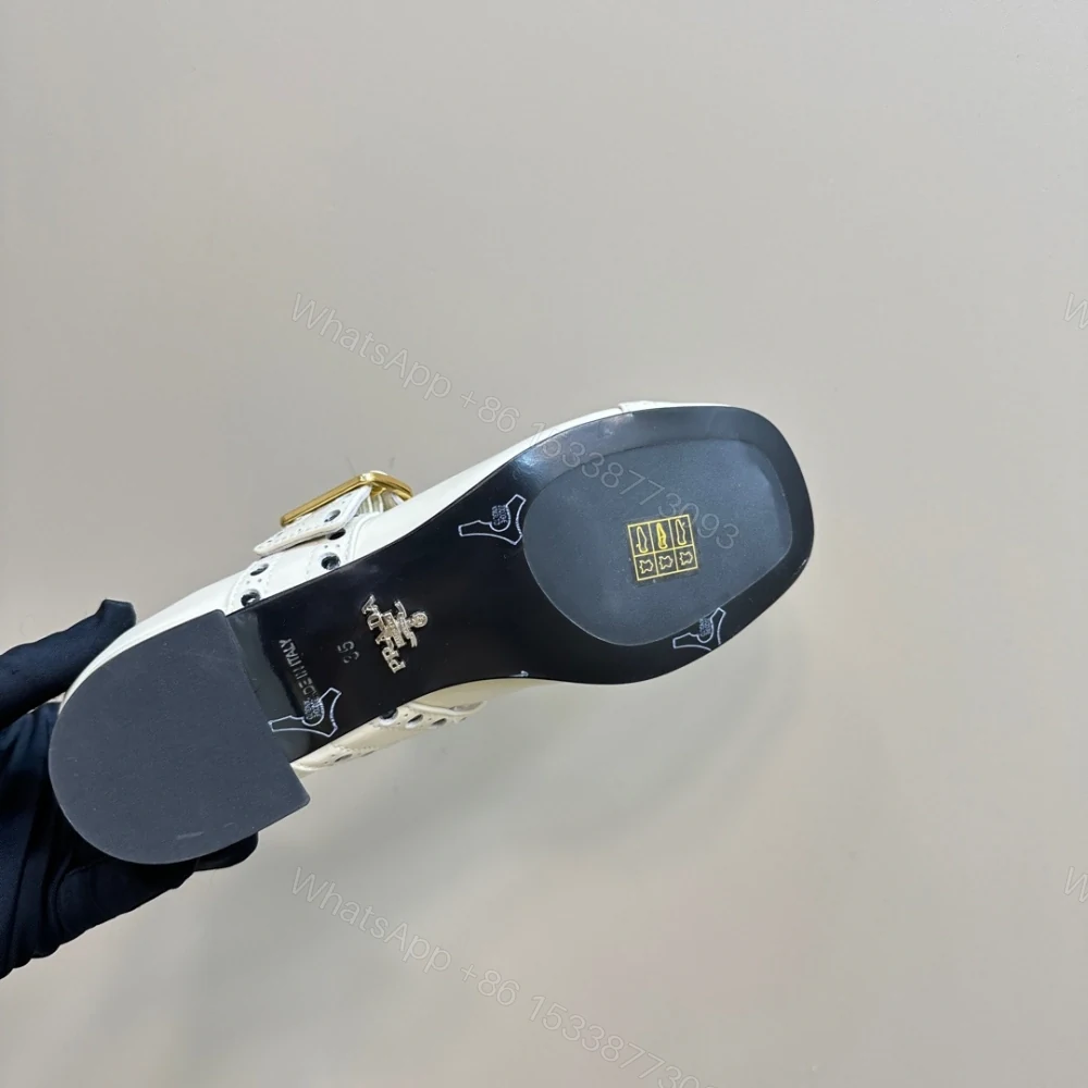 View 9 of 高仿Prada*Patent系列1I816M粗跟瑪麗珍鞋鞋漆皮3.5CM白色免檢版