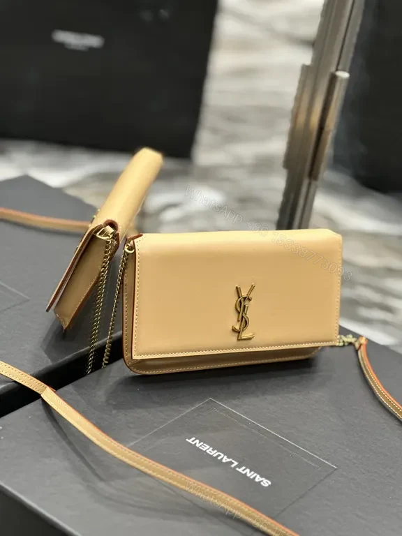 View 3 of Chic Beige Leather Crossbody with Gold Emblem