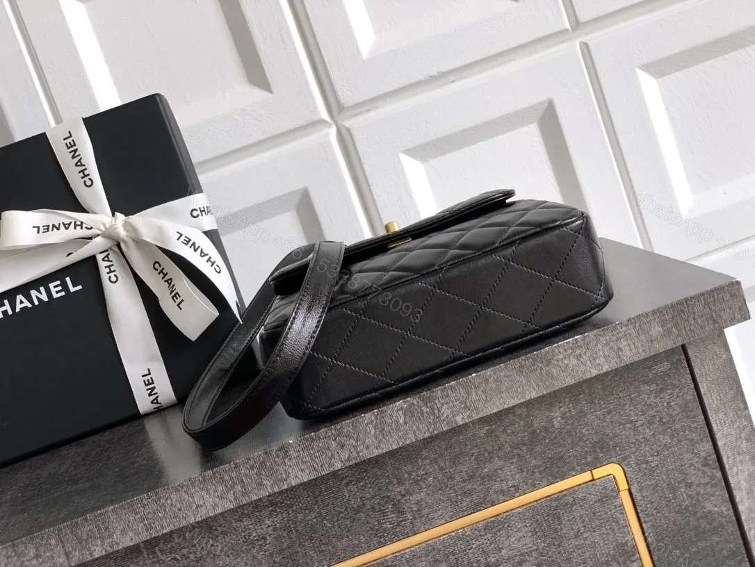 View 5 of Compact Quilted Black Camera Bag with Gold Hardware