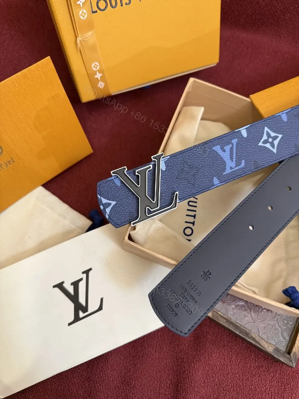 View 6 of Blue Monogram Leather Belt - Modern, Durable, Subtle Statement