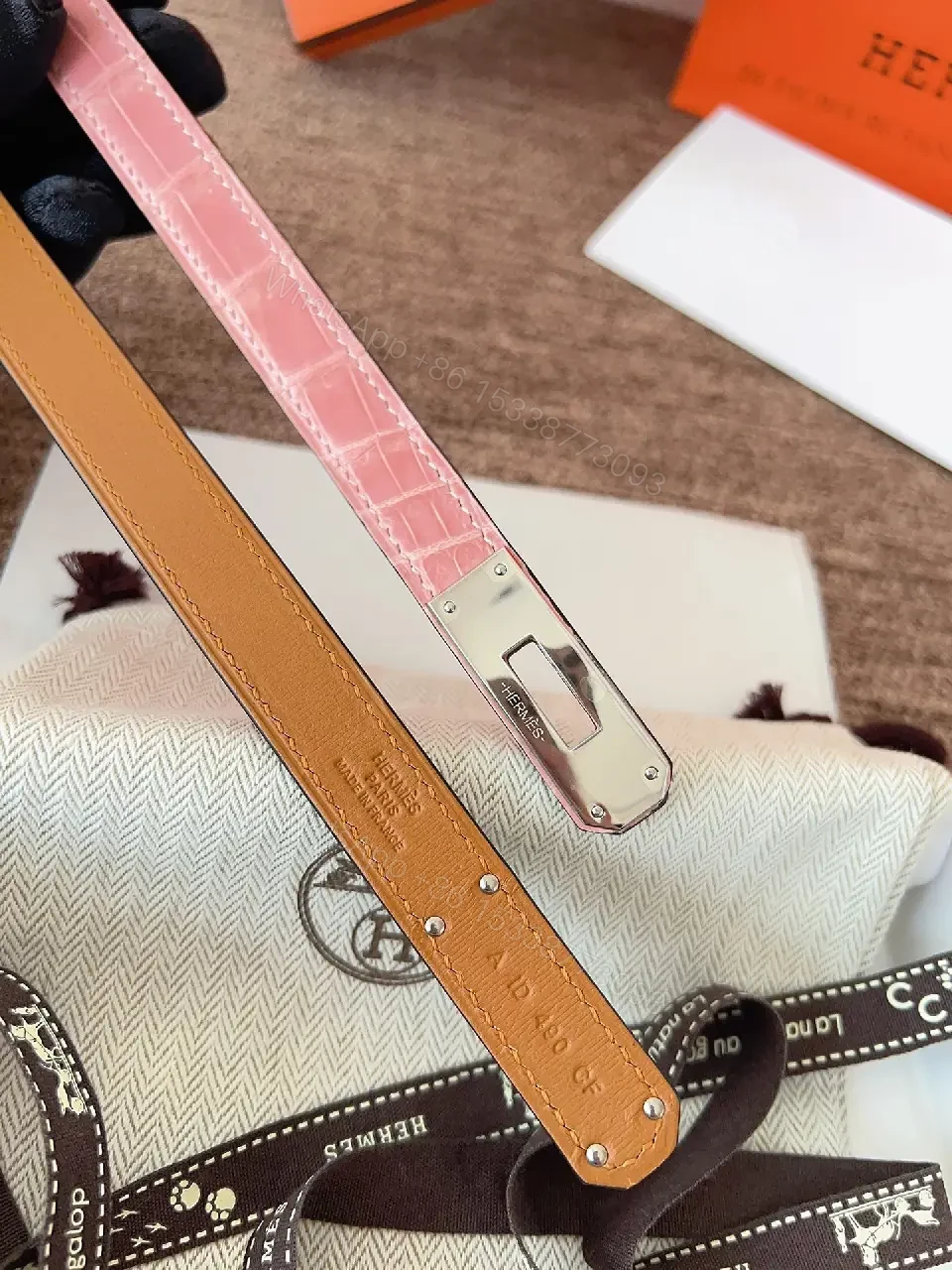 View 7 of Light Pink Croc-Embossed Leather Double-Strap Watch Band