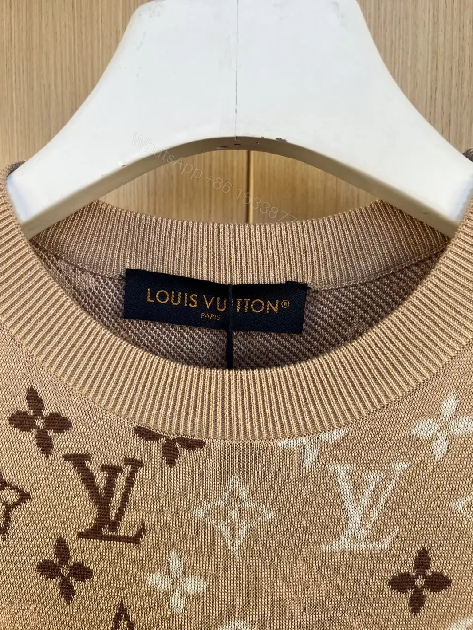 View 9 of Light Beige-Taupe LV Monogram Tee, Relaxed Fit Short Sleeve Crew