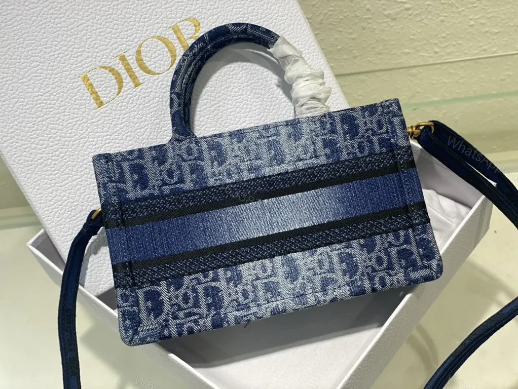 View 7 of Compact Denim-Inspired Crossbody with Dior Pattern and Straps