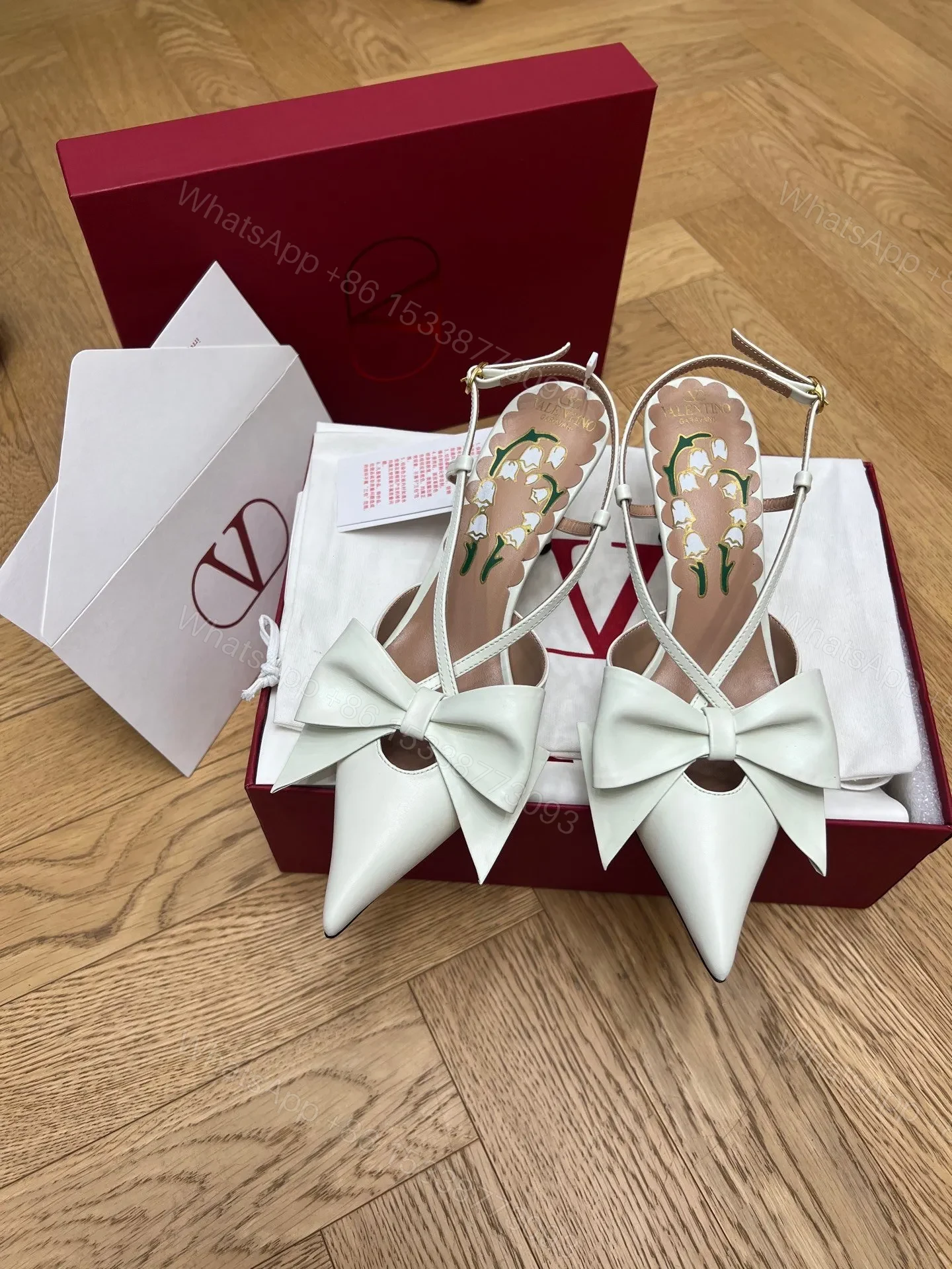 View 6 of Valentino Women White Leather Bow Accent Pumps