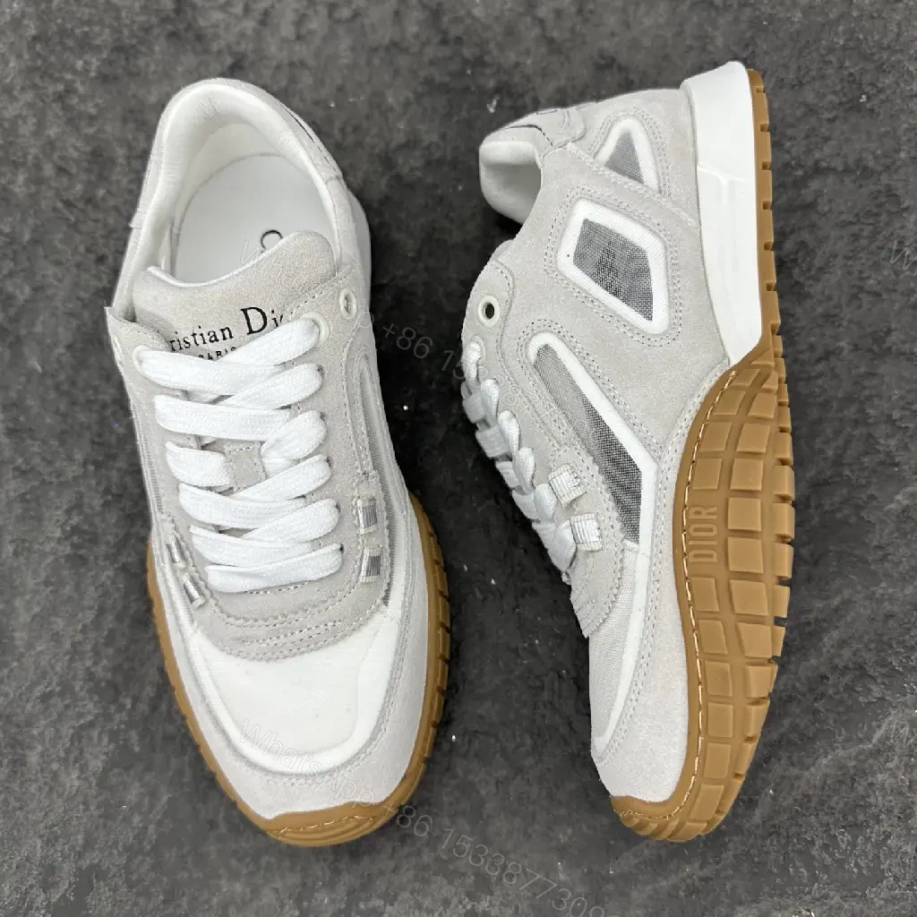 View 9 of Beige Suede Mesh Sneaker – Gum Sole, Dior-style Runner