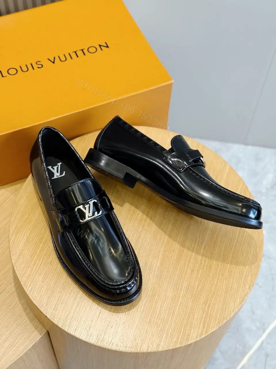 View 9 of Black Patent Leather Loafer Elegant buckle Louis Vuitton Style Shoes