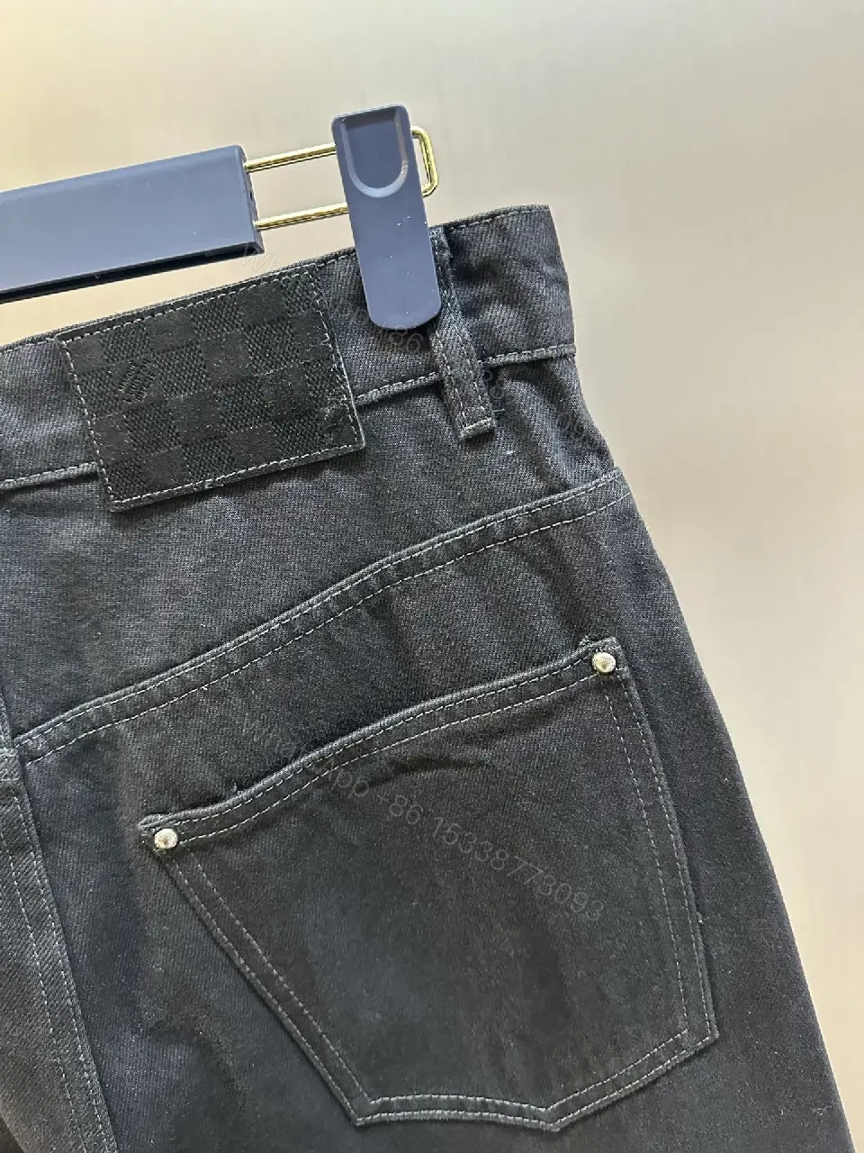 View 4 of Dark Denim with Monogram Embroidery: Modern Luxe Jeans