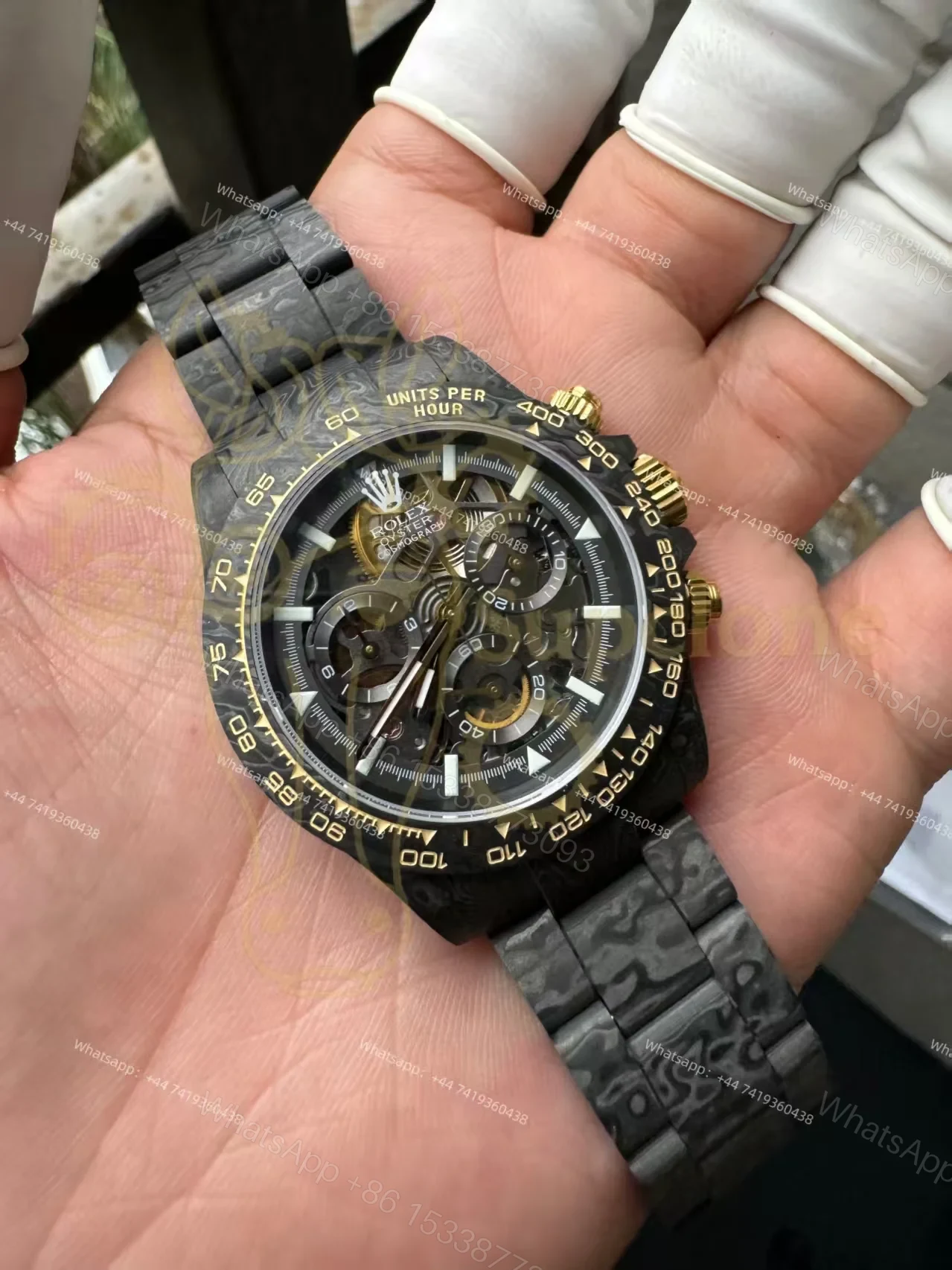 View 4 of Rolex Super Clone Carbon Fiber Daytona Gold Accents Full Carbon Bracelet