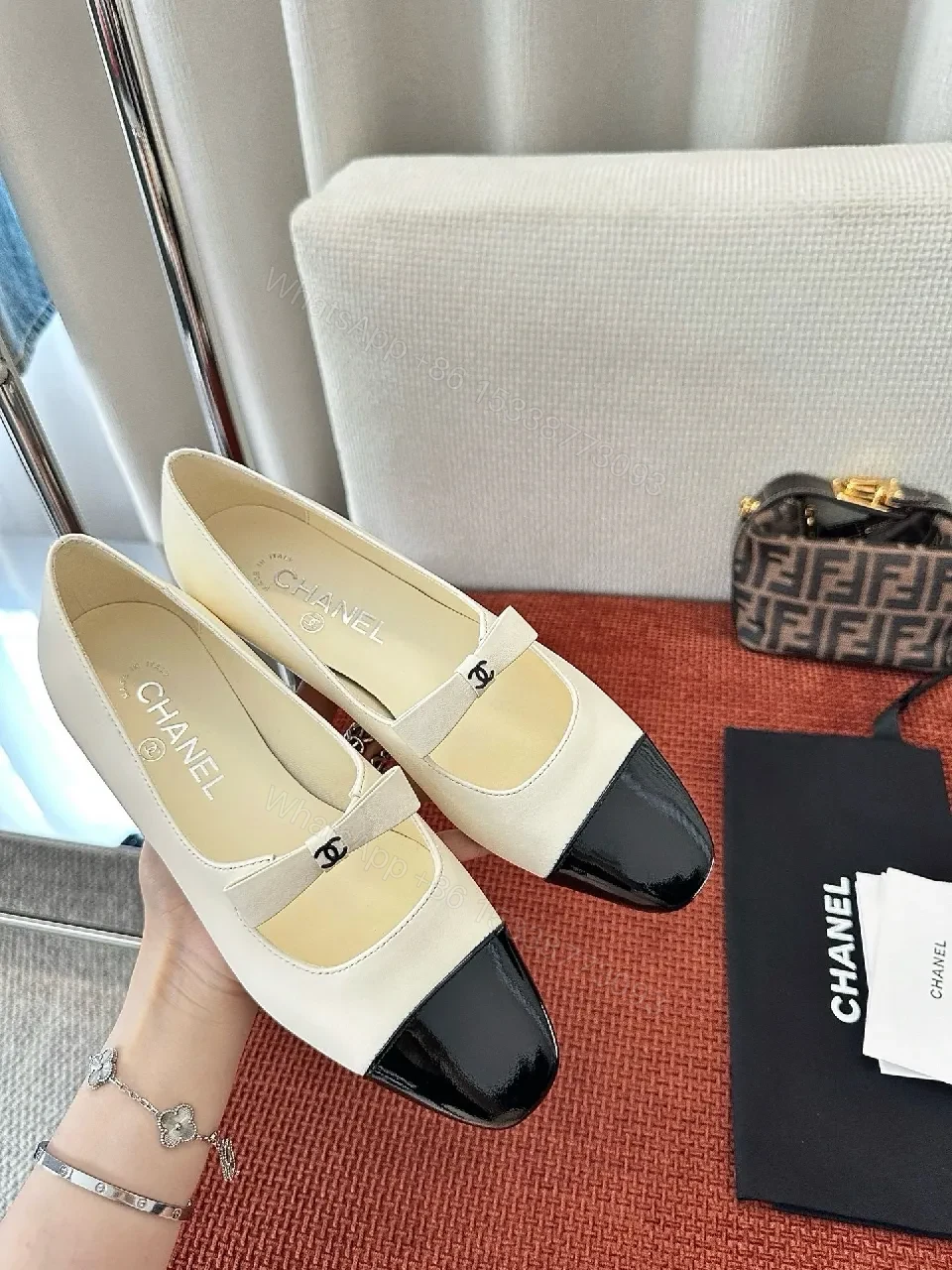 View 5 of Two-Tone Leather Flats: Glossy Cap Toe, Bow Detail, Comfort Fit