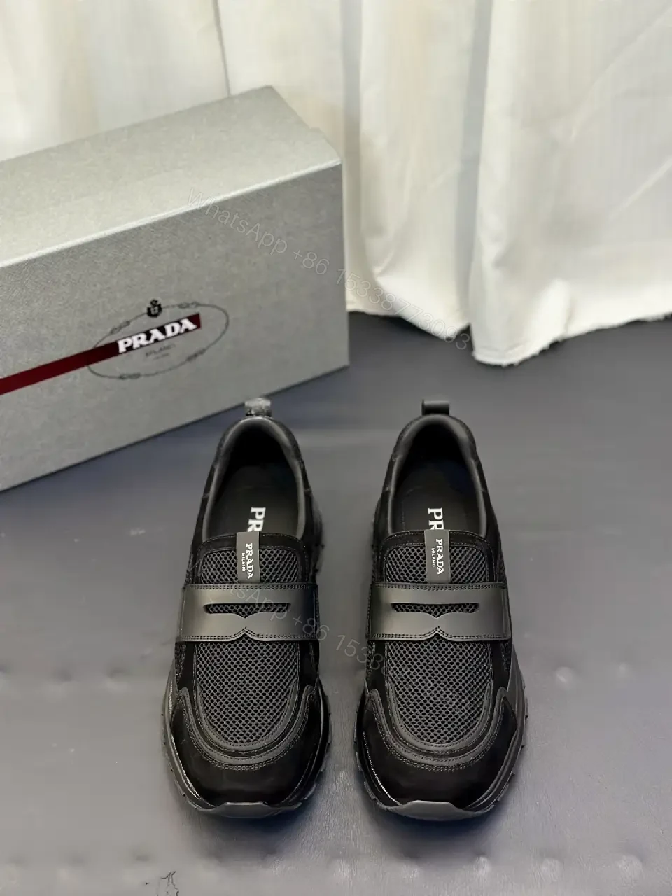 View 9 of Black Mesh Velcro Sneaker, Prada Style, Lightweight Comfort Shoes