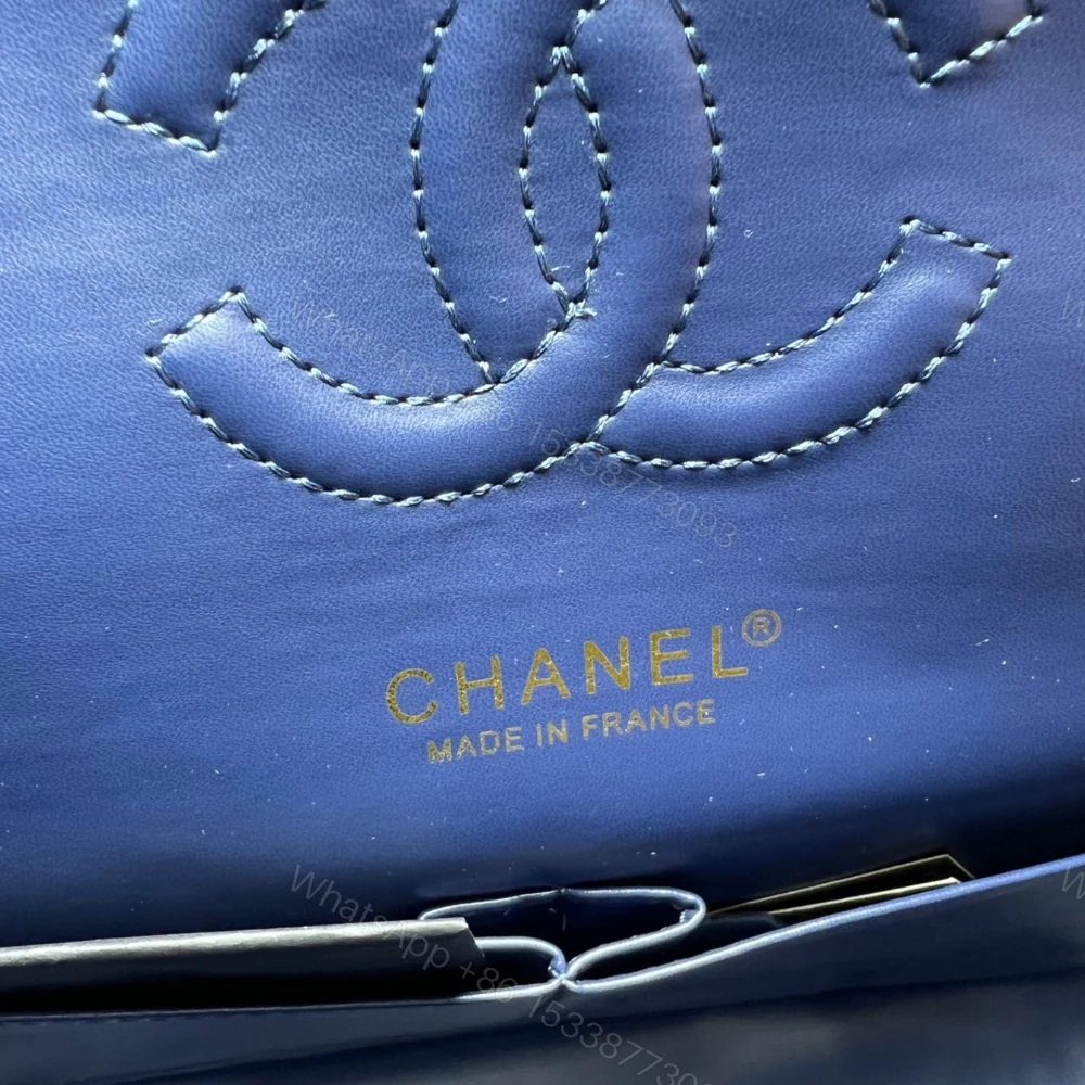 View 5 of Chanel Classic Handbag Blue With Gold Hardware 26cm A01112