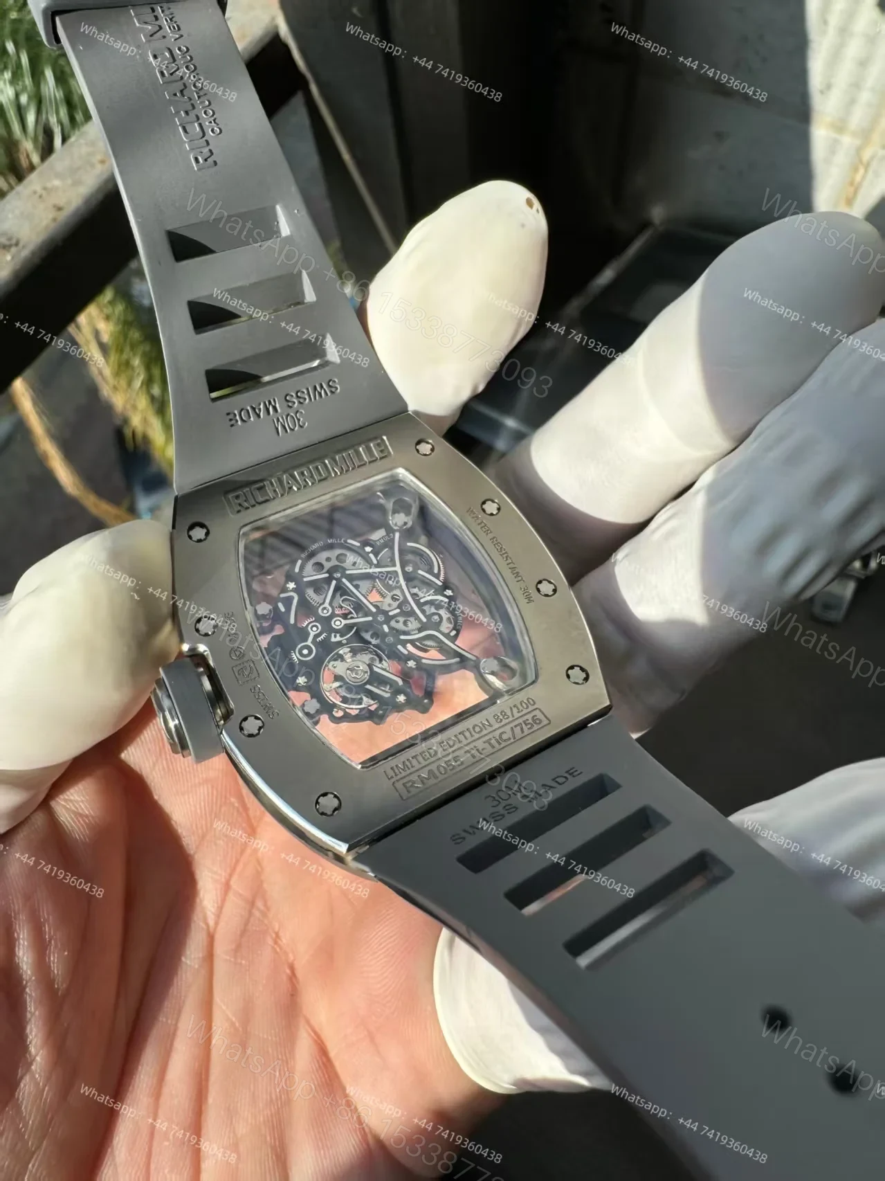 View 6 of Richard Mille RM 055 Grey Ceramic Vaucher Free-Sprung Grey Rubber Strap Custom Super Clone