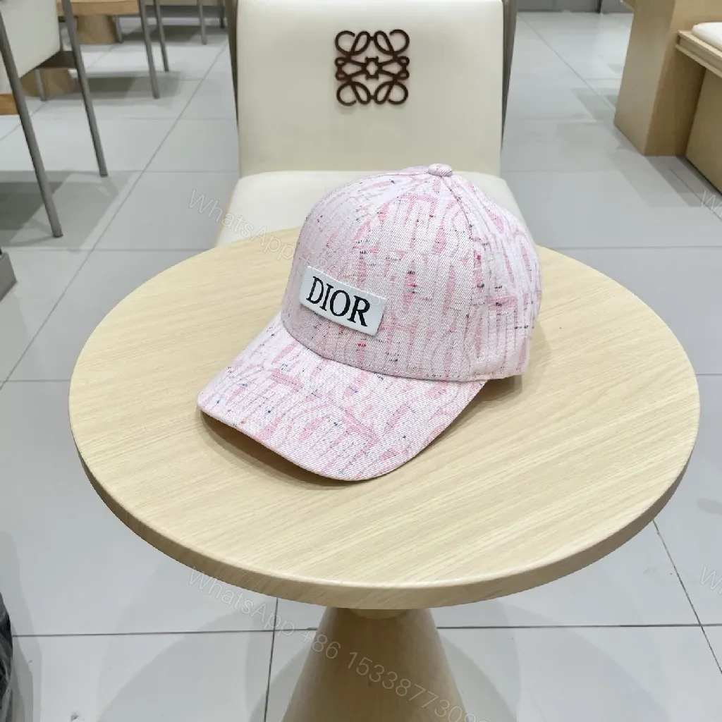 View 2 of Linen-Blend Cap: Pink Textured Knit, Dior-Inspired Patch, Soft Crown