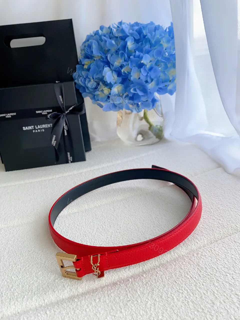 View 6 of Vivid Red Leather Bracelet with Gold-Tone HW Accent