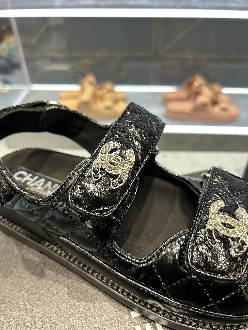 View 6 of Black Patent Sandals with Logo Straps – Luxe Everyday Comfort