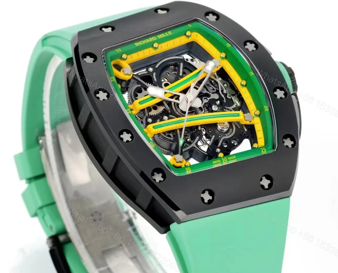 View 2 of Richard Mille RM61-01 Watch Mint Green Strap TZP-N Zirconia Ceramic NTPT Carbon Fiber Skeleton Dial RMUL2 Manual Winding Movement Sports Edition RM61-01-MGS-TZP-RMUL2