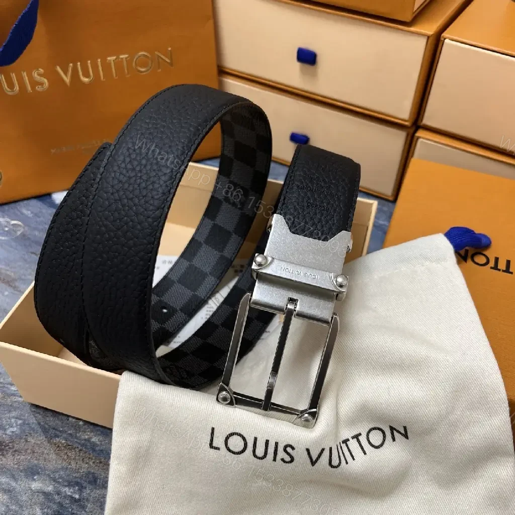 View 8 of Dual-Texture Leather Belt: Mono-Chic Checkerboard Accent Belt