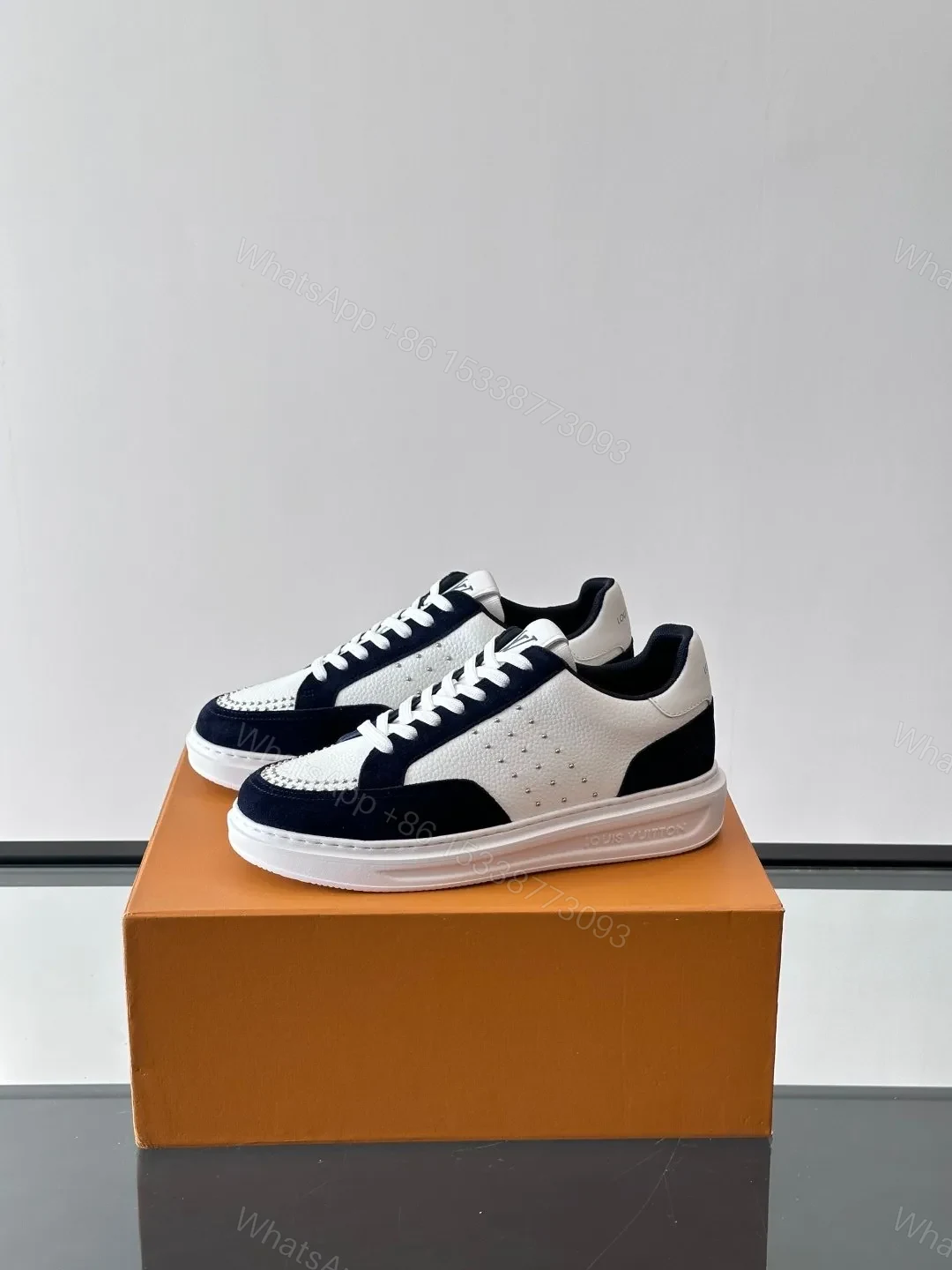 View 3 of LV Men White Leather Suede Sneakers