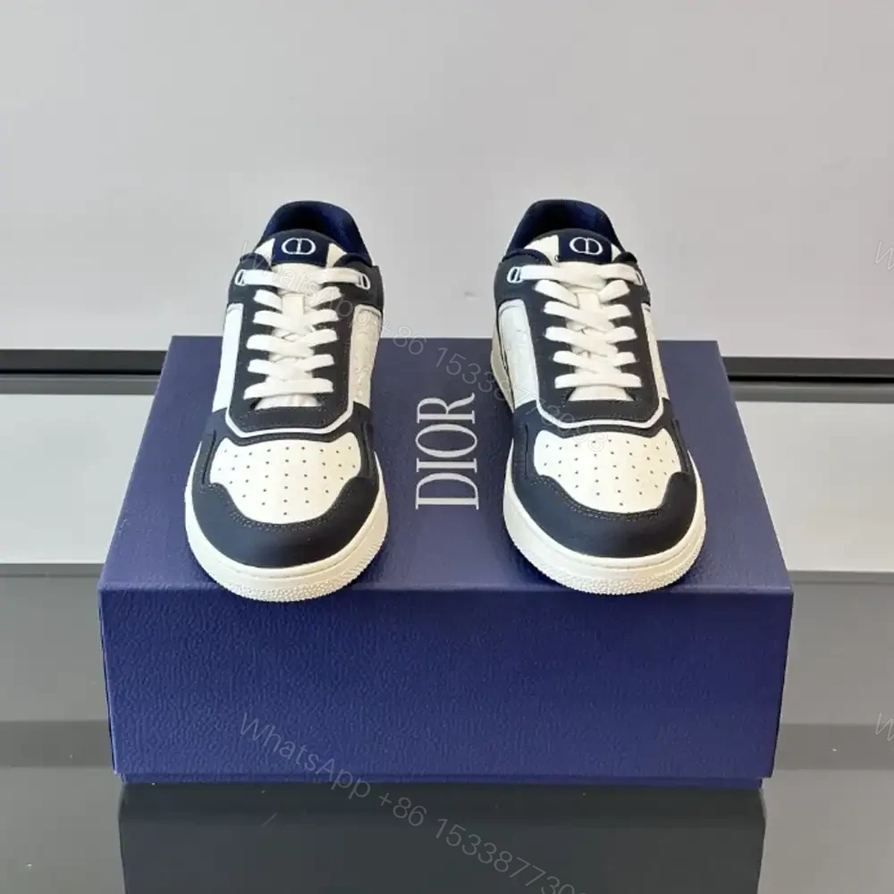 View 3 of DIOR B27 UPTOWN LOW-TOP SNEAKERS NAVY BLUE AND WHITE GRAINED CALFSKIN WITH WHITE GRAVITY LEATHER – CD222