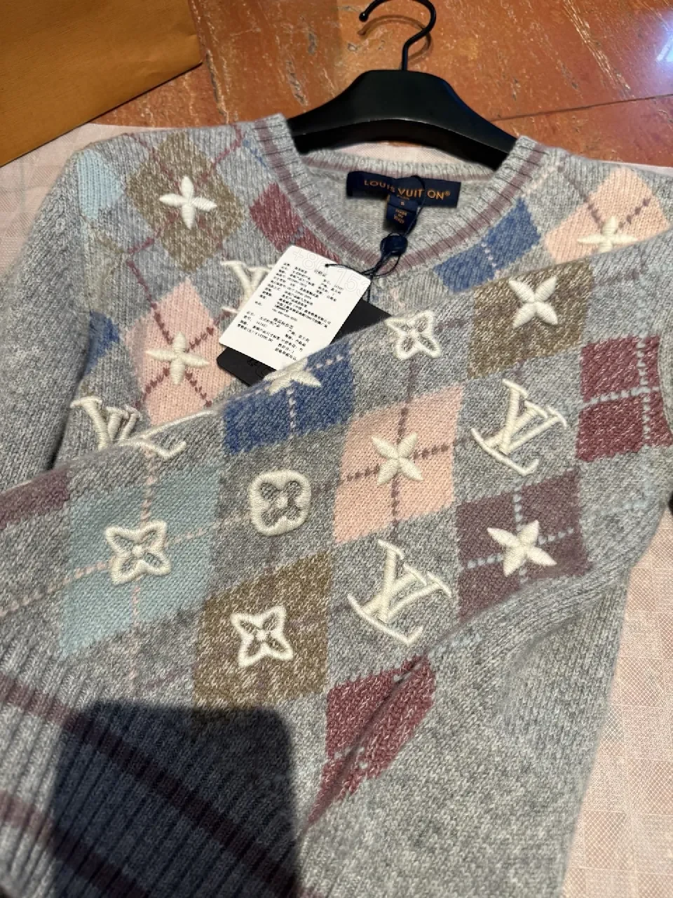 View 5 of Pastel Argyle Knit Sweater with Monogram Detailing
