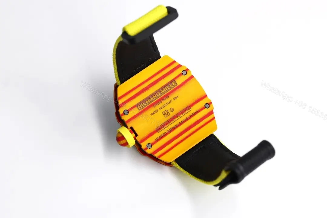 View 7 of Richard Mille RM27-03 Tourbillon Watch – Yellow and Red Carbon Fiber Case, Lightweight Design, Rubber Strap (43.5g)