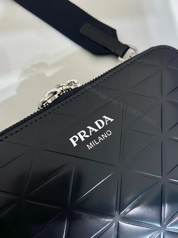 View 2 of Geometric Prada Crossbody: Black Calf Leather Luxury Bag
