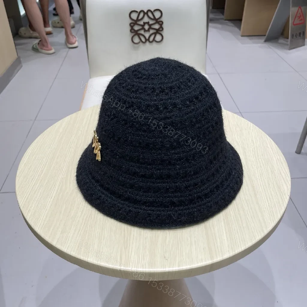 View 8 of Black Knit Bucket Hat with Gold Emblem, Premium Texture, Everyday Luxury