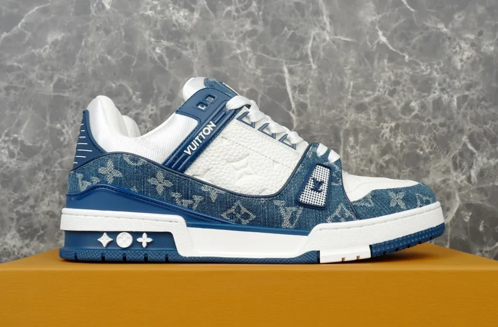 View 2 of Bold Denim-Leder LV-Influenced Sneakers: Elevated Comfort