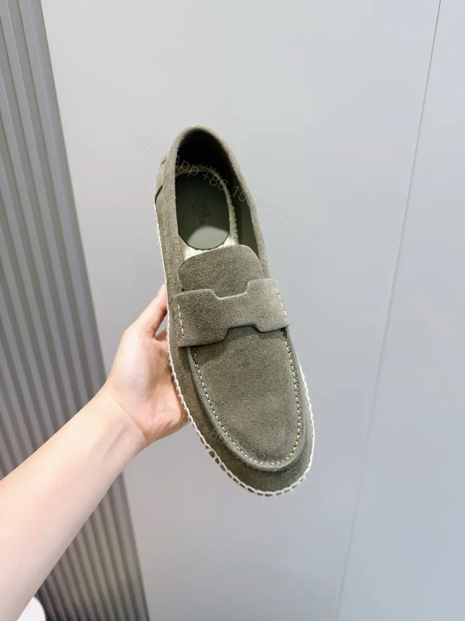View 7 of Olive Suede Moccasins | Casual Slip-On Shoes | Hermes Style