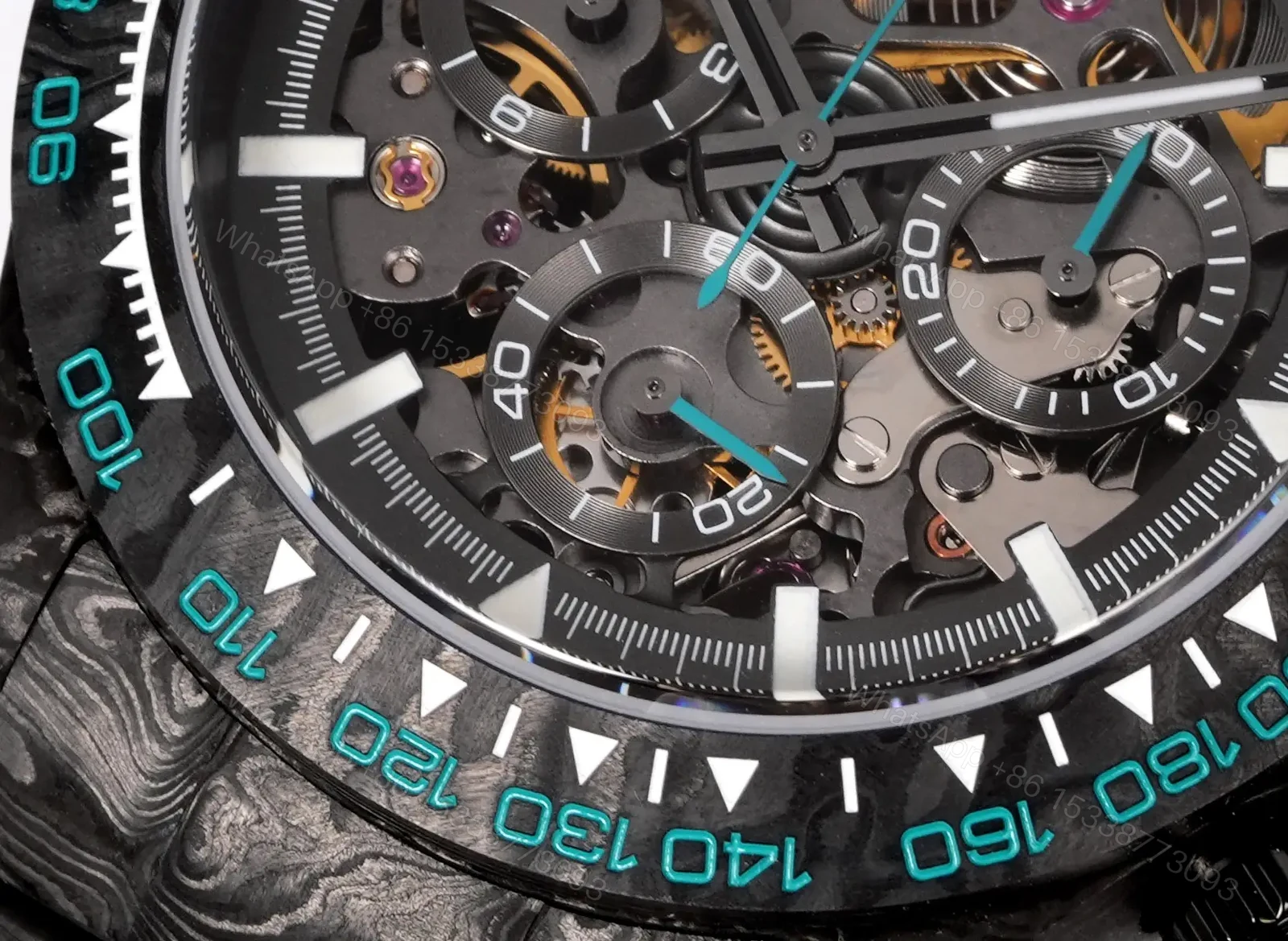 View 5 of Rolex Daytona DiW Carbon Turquoise Skeleton Replica Watch 116500LN-DiW-TURQUOISE