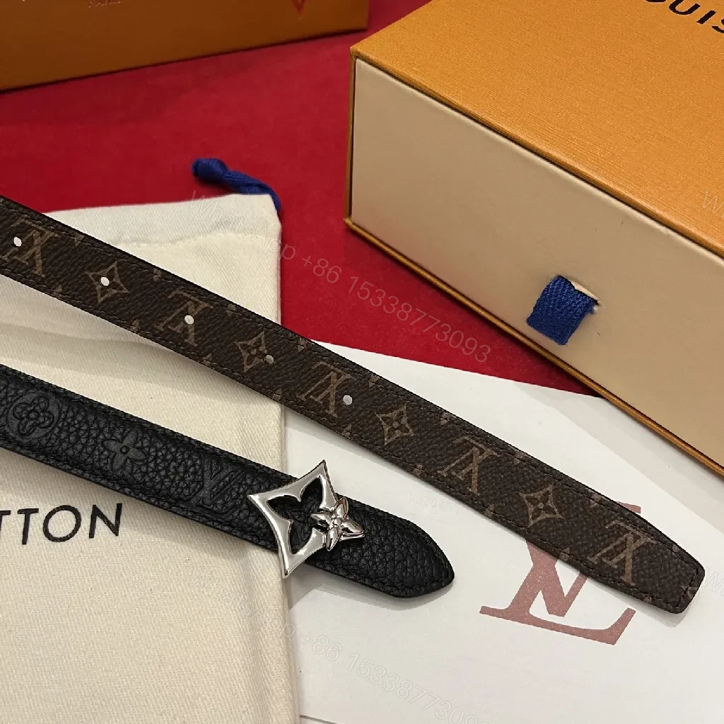 View 4 of Chic Textured Leather Belt — Monogram Accent, Slim Style, Versatile Accessory
