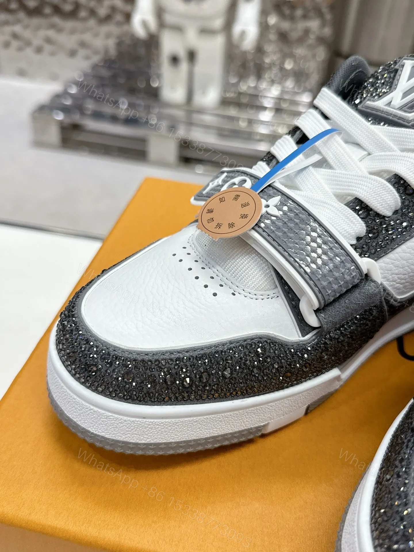 View 2 of LV Women White Black Leather Sneakers