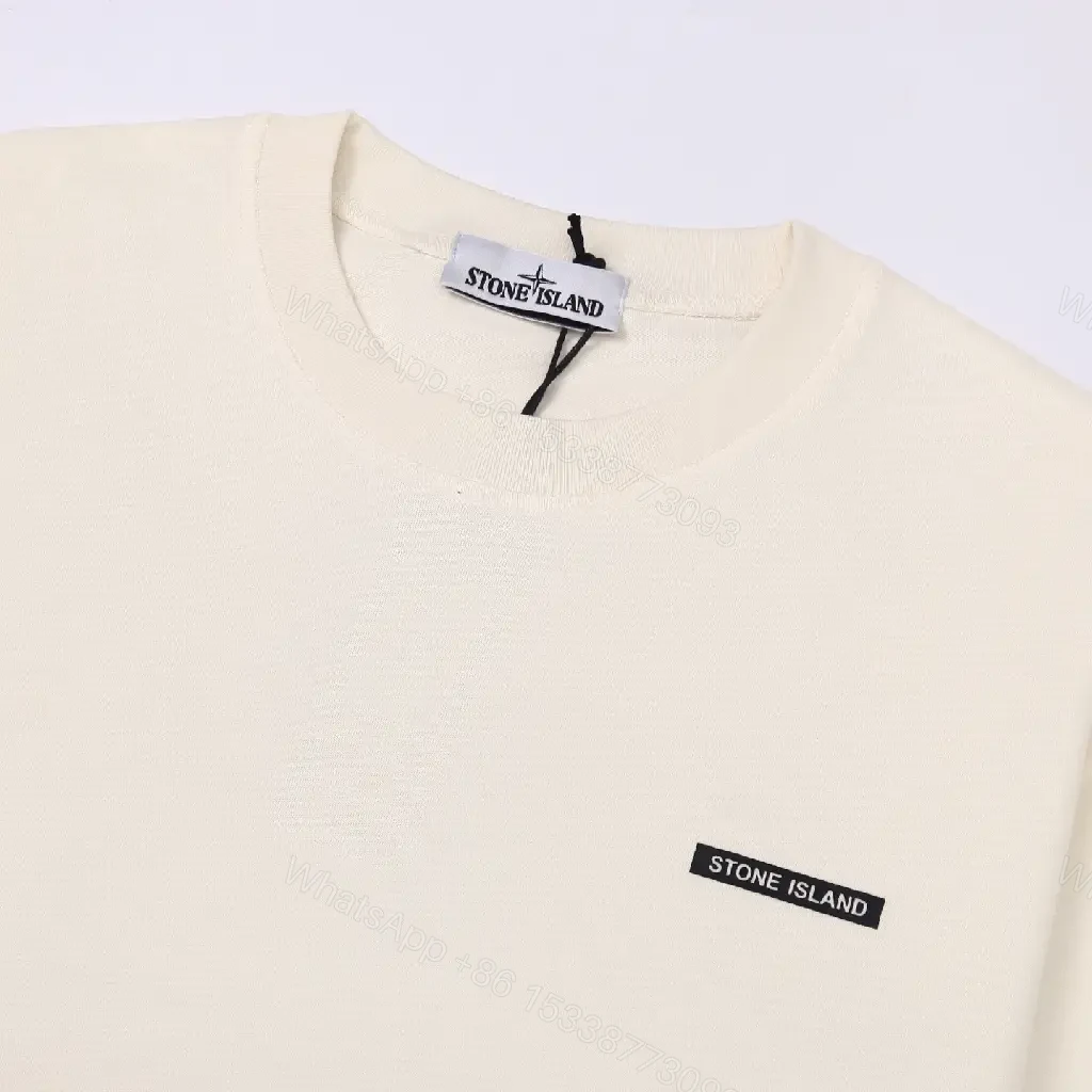 View 2 of Beige Cotton T-Shirt with Stone Island Logo