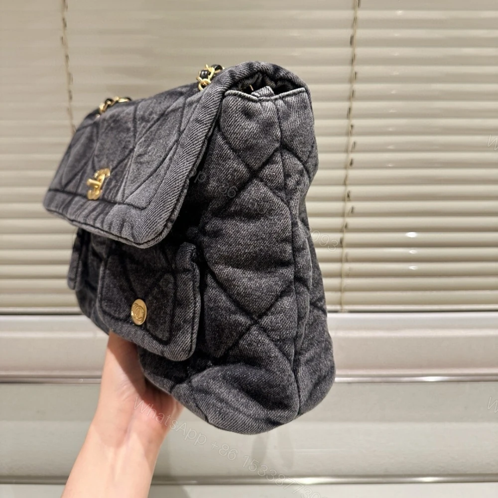 View 4 of Chanel Maxi Flapbag Washed Denim And Gold Tone Metal Black 30Cm