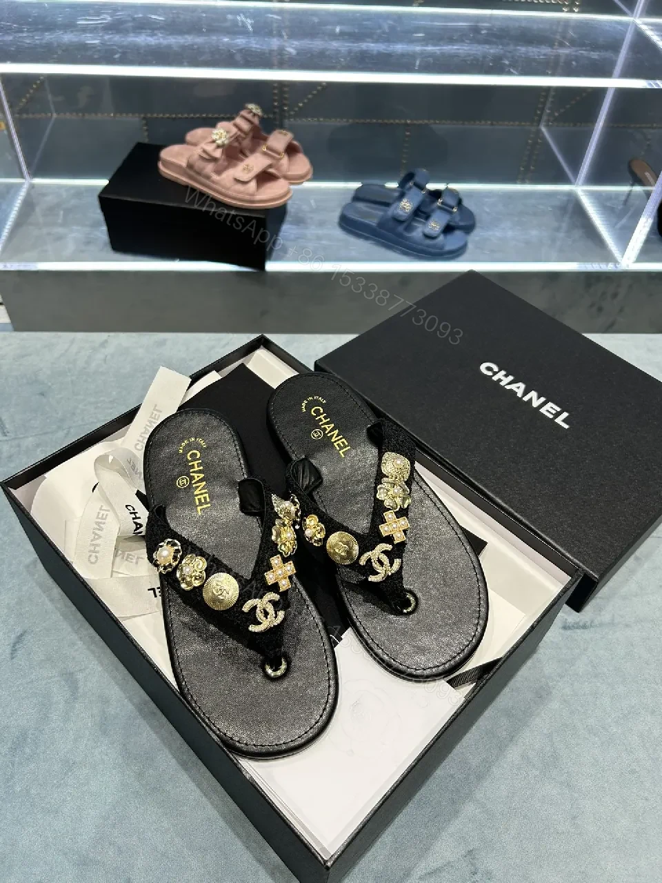 View 3 of Embellished Luxe Flip-Flops: Gold-Detail Comfort Footwear
