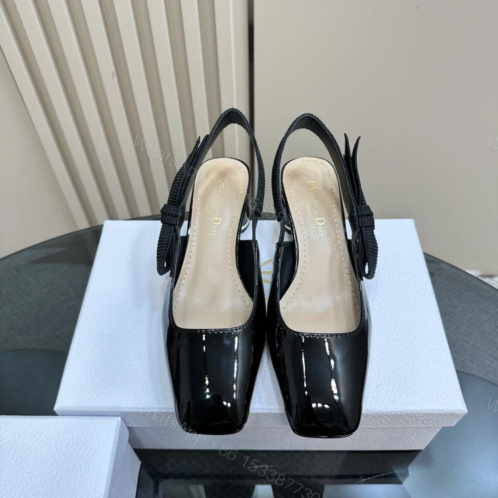 View 3 of 高仿Dior*Miss系列KAC260蝴蝶結粗跟高踭鞋4CM黑色漆皮免檢版