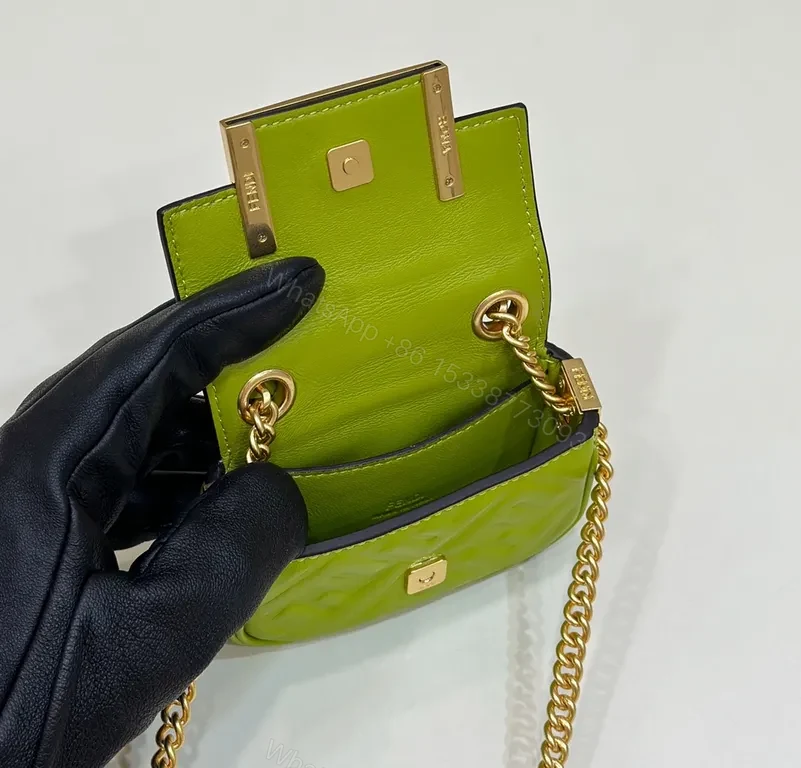 View 6 of Vivid Green Fendi Mini Bag: Bold Texture, Gold Detailing