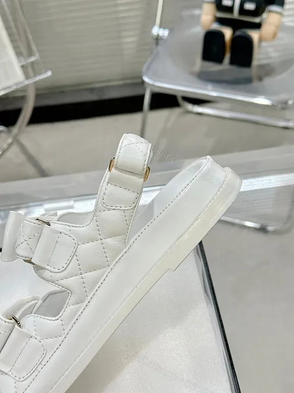 View 9 of White Lux Sandals: Quilted, Bow-Accent, Gold-Detail, Comfort Fit