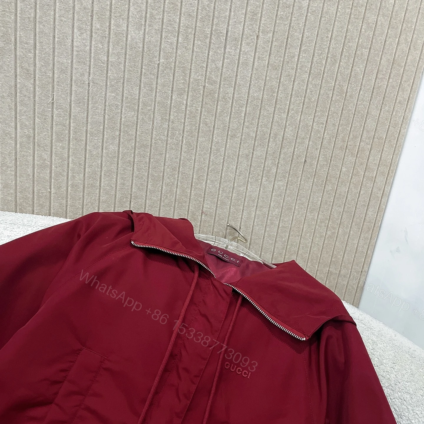 View 7 of Gucci Hooded Fabric Jacket With Logo Rosso Ancora Red