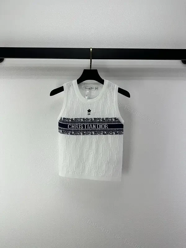 White Linen Tank Top Dior Logo Band Sleeveless Classic Print Tank Top — view 1