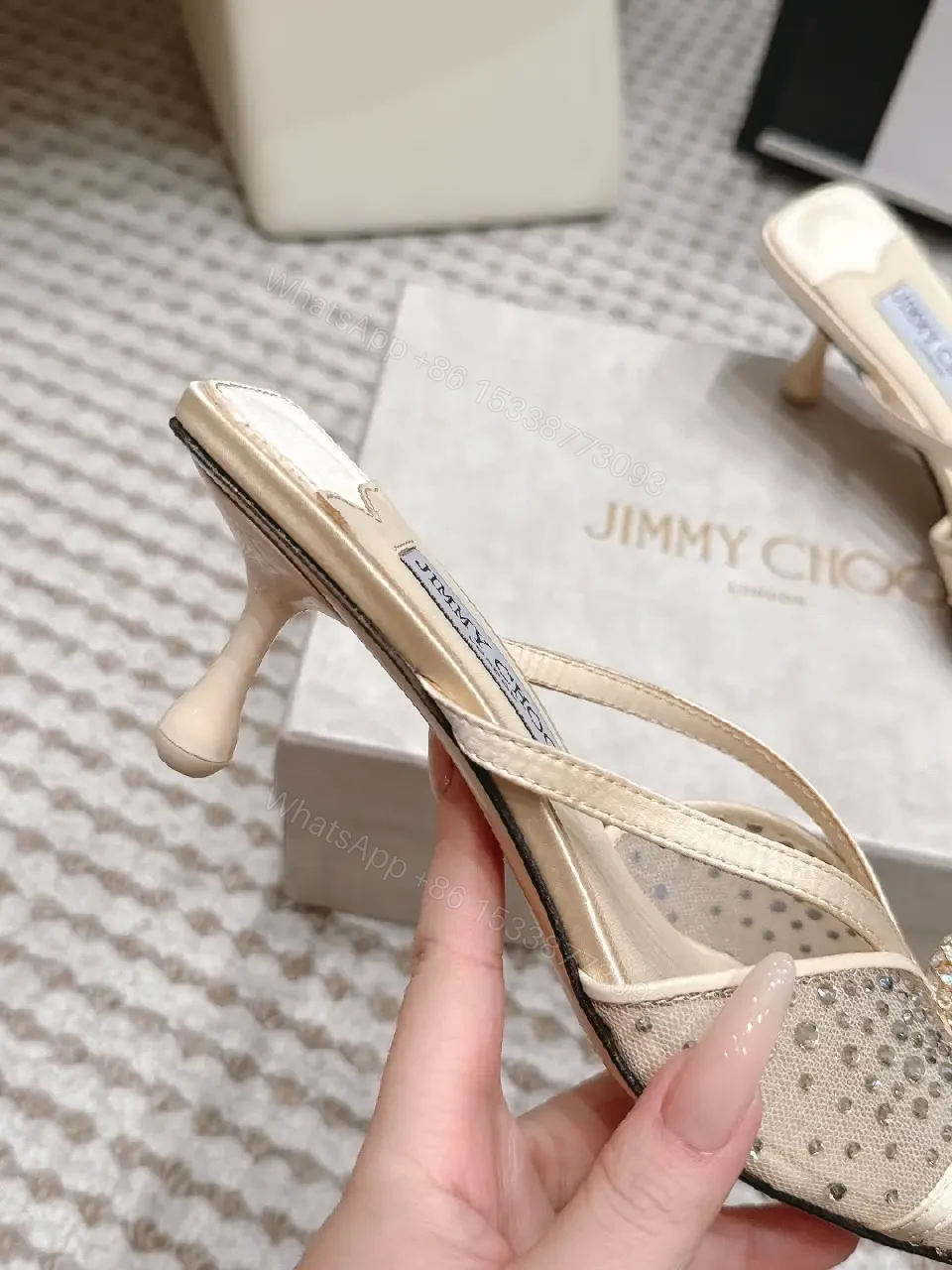 View 6 of Cream satin crystal-embellished kitten-heel sandals for luxury occasions