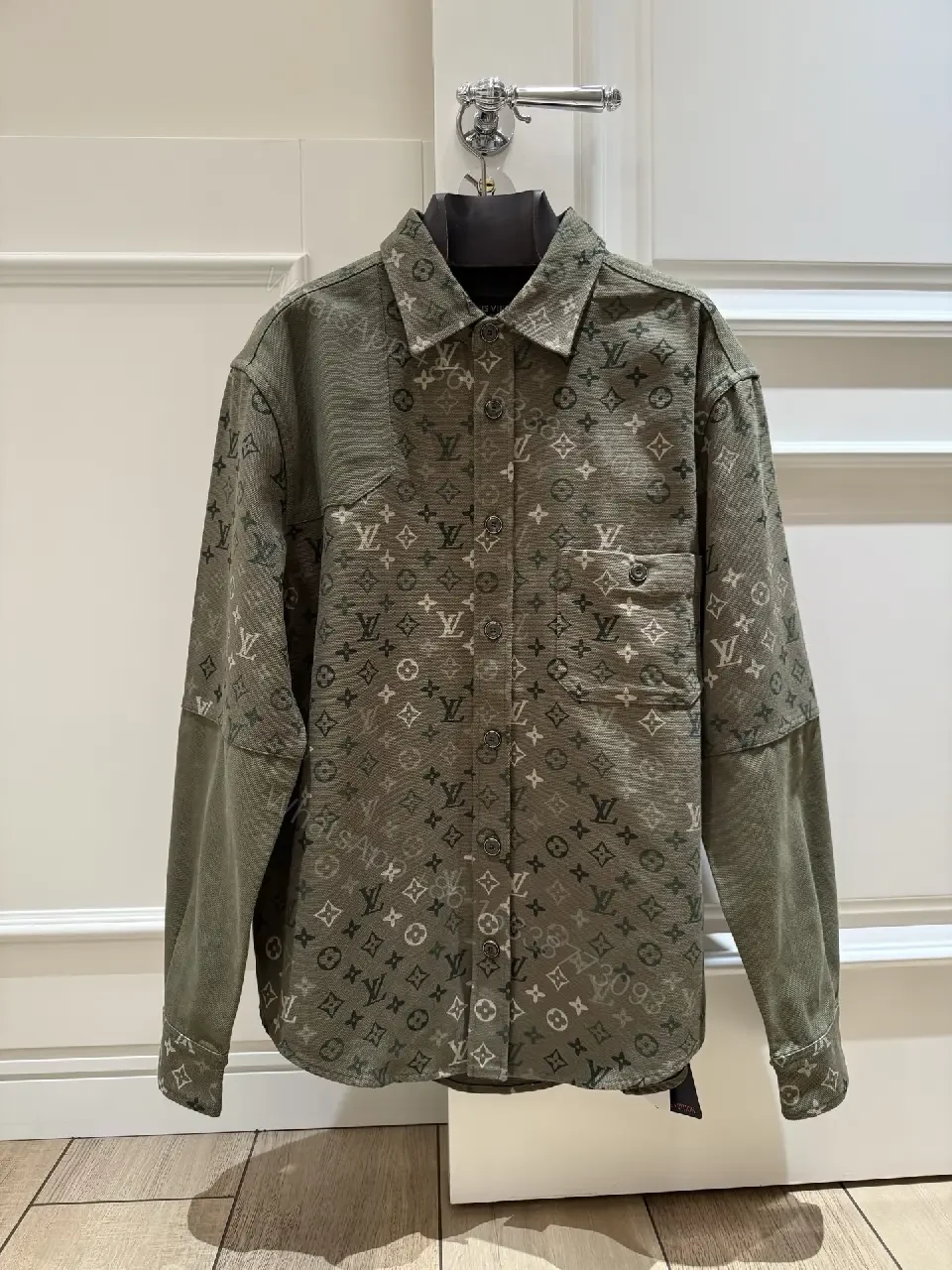 View 11 of Olive Green Denim-Style Shirt Jacket with LV Monogram