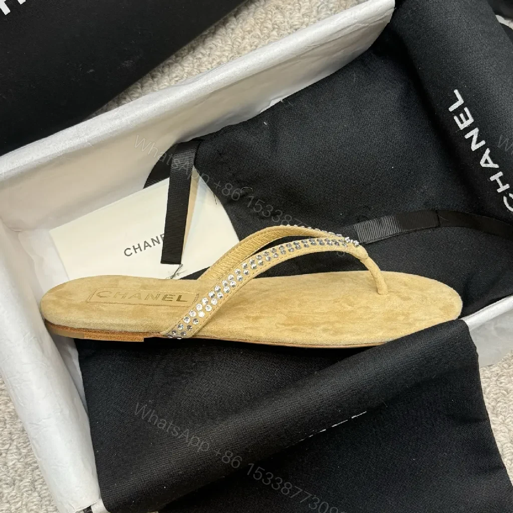 View 4 of Chic Sparkle Sandals: Suede, Rhinestone, Luxury Flip Flops