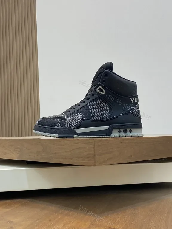 View 7 of Black Leather Mesh High-Top Sneakers | LV-Inspired, All-Day Comfort