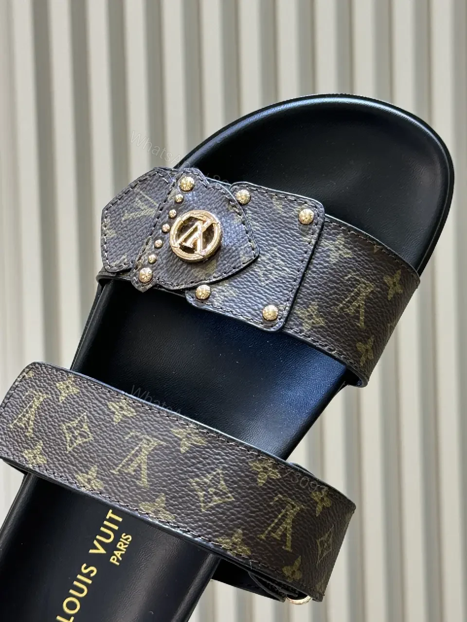 View 7 of Black Monogram Leather Sandals with Louis Vuitton Style Slides