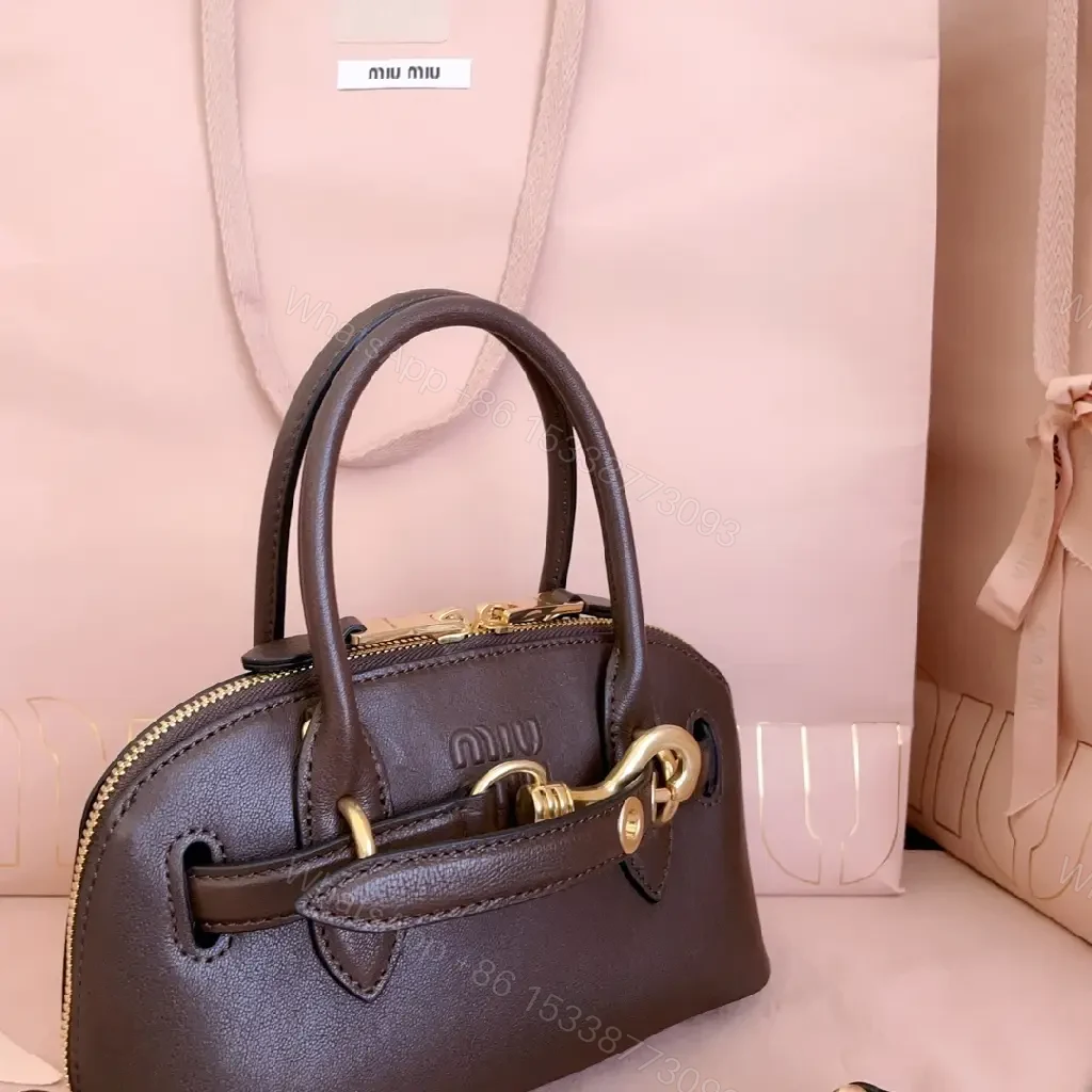 View 5 of Compact Pebbled Leather Satchel with Gold Hardware